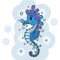 Cartoon watercolor Seahorse isolated on white background.