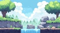 Pixel Art Waterfall Landscape with Trees. Royalty Free Stock Photo