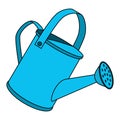 Cartoon Watering Can. Blue garden watering can isolated on white background. Gardening tool to water the plants and flowers. Royalty Free Stock Photo