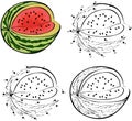 Cartoon watermellon. Vector illustration. Coloring and dot to do