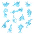 Cartoon Waves and Splashes Blue Water Set. Vector