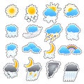 Cartoon Weather Color Icons Sticker Set. Vector