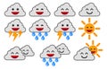 Cartoon weather icons. Happy clouds.