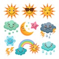 Cartoon weather icons set. Funny pictures isolate on white background Royalty Free Stock Photo