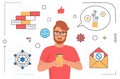 Cartoon Web developer with smartphone