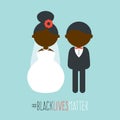 Cartoon wedding characters. Cute simple dark skin bride and groom. Couple newlyweds. Vector flat avatars people. Icons