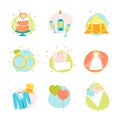 Cartoon Wedding Color Icons Set. Vector