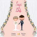 Cartoon wedding couple save the date invitation card