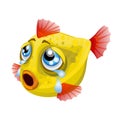 Cartoon weeping yellow fish isolated on a white background. Vector cartoon close-up illustration.