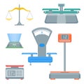 Cartoon Weight Scales Color Icons Set. Vector