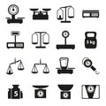 Cartoon Weight Scales Silhouette Black Icons Set. Vector