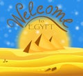 Cartoon Welcome to Egypt concept. Egyptian pyramids in the desert with blue shiny sky Royalty Free Stock Photo