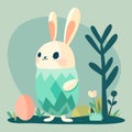 Cartoon Whimisical Easter Rabbit Garden