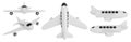 Cartoon white airplanes in different angles. Isolated set of airplanes for aviation design. 3D rendering. Royalty Free Stock Photo