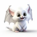 White Cute Bat Sitting With Wings And Ears - 8k 3d Urban Fairy Tale Art
