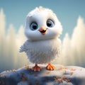 Cartoon White Bird In Zbrush Style: Feathery And Cute Forest Scene
