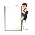 Cartoon White Businessman Holding A Blank Sign Royalty Free Stock Photo