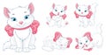 Set cartoon white cat with pink bow Royalty Free Stock Photo