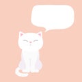Cartoon white cat sitting with a blank speech bubble. Speech balloon with a copy space for a text Royalty Free Stock Photo