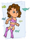 Cartoon girl character in swimsuit and flippers Royalty Free Stock Photo