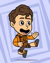 Cartoon brunette jumping karate boy character