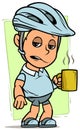 Cartoon cyclist boy character with cup of coffee Royalty Free Stock Photo