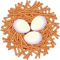 Cartoon white egg nest icon poster.