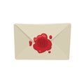 Cartoon white envelope with red wax seal isolated on white background. Royalty Free Stock Photo