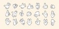 Cartoon white gloves. Hand comic gestures and signals, retro cartoon character arm icons, cute hand cursor in various Royalty Free Stock Photo