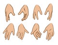 Cartoon white human hands big vector icons set