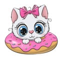 Cartoon White Kitty with donut