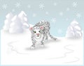 Cartoon white leopard in winter