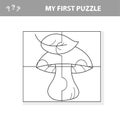 Cartoon white mushroom with leaves. Paper game My first puzzle for children