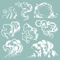 Cartoon white smoke and dust clouds. Comic vector steam isolated