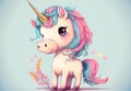 Cartoon white unicorn with a blue-pink mane and flowers, character in a watercolor style. Royalty Free Stock Photo