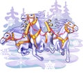 3 cartoon white winter horses