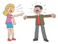 Cartoon wife and husband angry and arguing, vector illustration