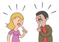 Cartoon wife and husband angry and arguing, vector illustration