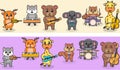 Cartoon wild animal play music band. Deer, wolf, bear, koala, squirrel, giraffe. Royalty Free Stock Photo