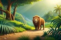 Cartoon wild animals in the jungle Ai generated