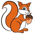 Cartoon wild animals for kids. Little cute squirrel holds acorn