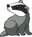 Cartoon wild animals. Little cute baby badger sits and smiles
