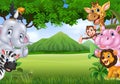 Cartoon wild animals with nature landscape background Royalty Free Stock Photo