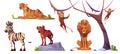 Cartoon wild animals tiger, monkeys, lion, hyena