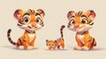 Cartoon wild cat with a smiling muzzle and stripes. Modern illustration, isolated set, Kawaii wild kitten with a smiling Royalty Free Stock Photo