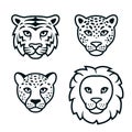 Cartoon wild cats head set Royalty Free Stock Photo