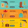 Cartoon Wild West Signs Banner Horizontal Set. Vector Royalty Free Stock Photo