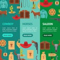 Cartoon Wild West Signs Banner Vecrtical Set. Vector Royalty Free Stock Photo