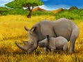 Cartoon wildlife safari scene wild rhinoceros illustration for children Royalty Free Stock Photo