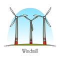 Cartoon wind turbine or rotation energy windmill Royalty Free Stock Photo